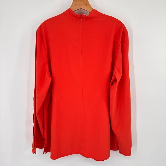 Chicos 3 Womens orange V-Neck keyhole Blouse gold Button long sleeve Size XL - Picture 15 of 16